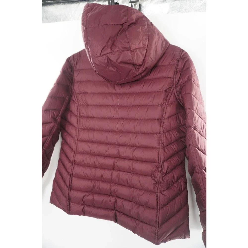 Michael Kors MK Women's Size M Reversible Monogram/Burgundy Puffer Hooded Jacket